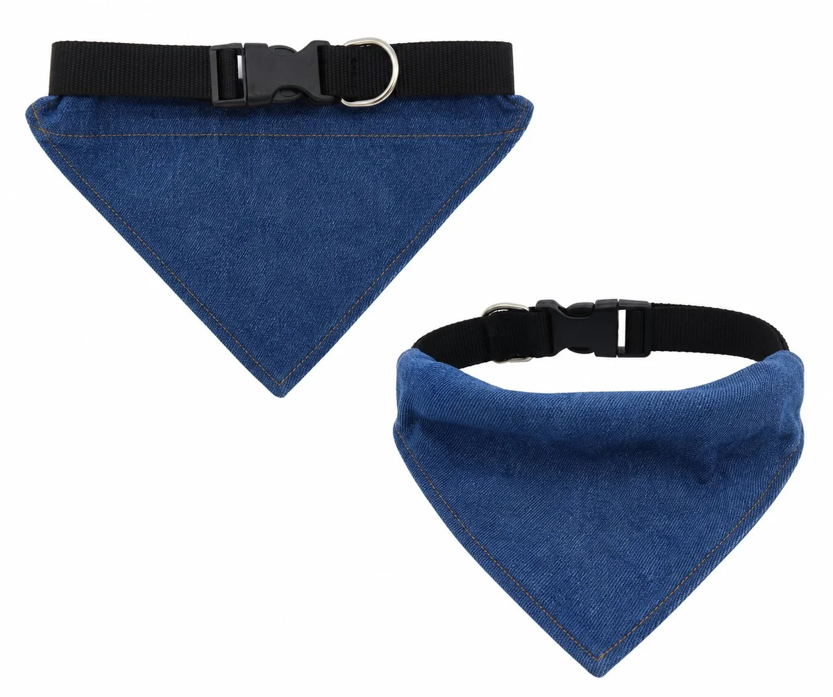 Bandana de mezclilla denim para perros con collar