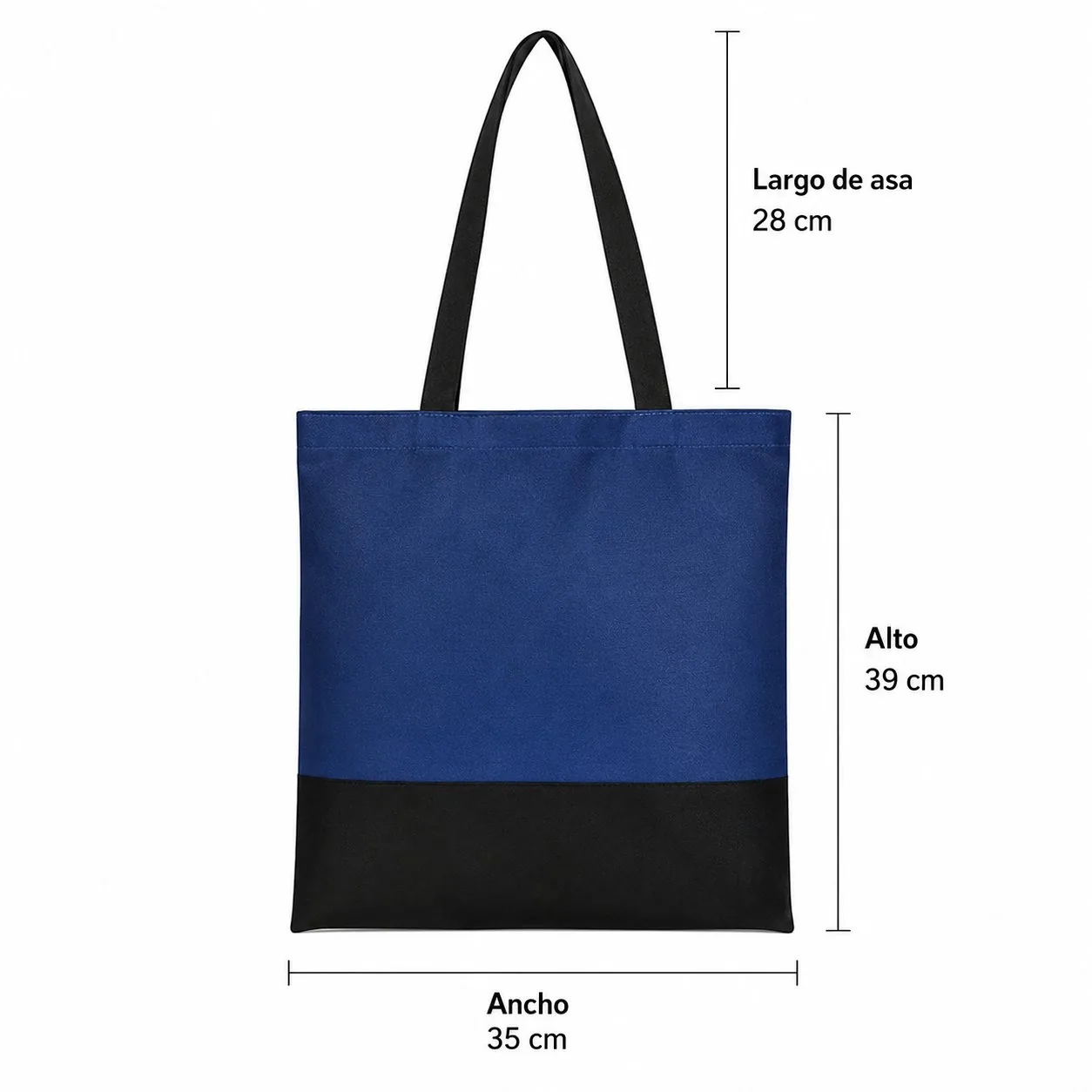 Bolsa tote gabardina azul rey medidas 35x39 cm largo asa 28 cm mayorista Chile