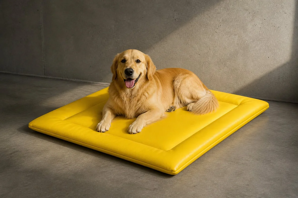 Cama de cuerina amarilla para perros grandes