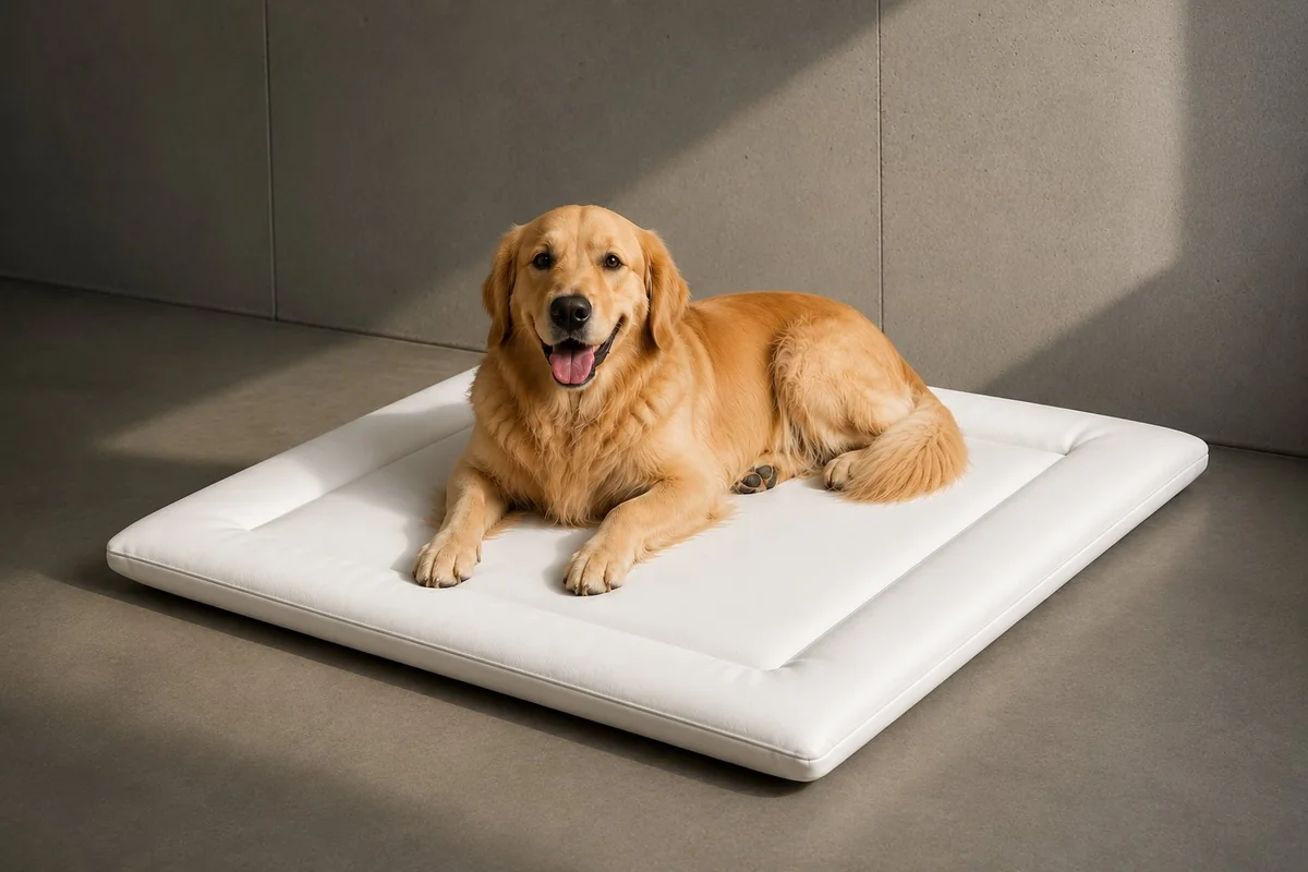 Cama PU grueso símil cuero blanca para perros