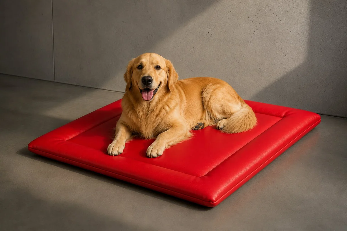 Cama PU grueso símil cuero roja para perros