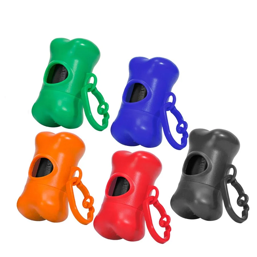 Dispensador de bolsas para perro hueso con mosquetón - 5 colores