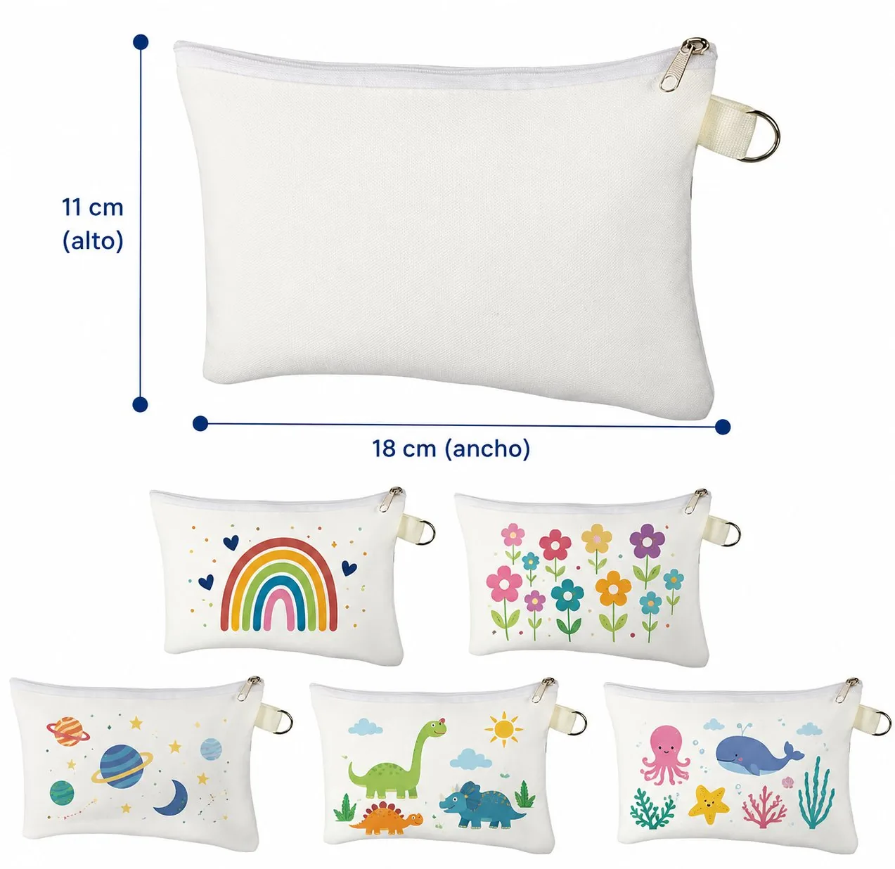 Estuche lona sublimable 18x11 cm medidas cremallera personalizado cosméticos lápices