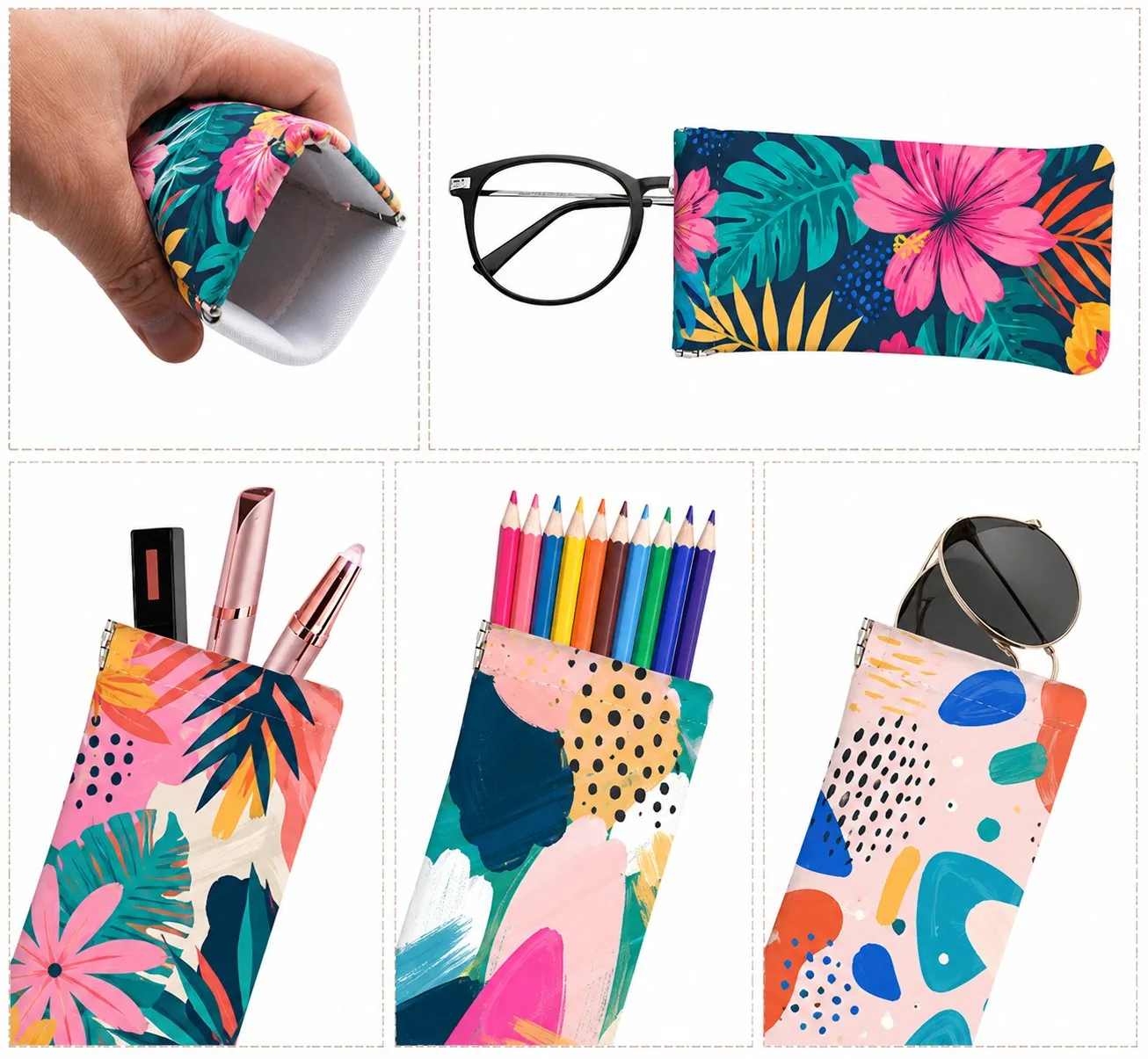 Estuche PU sublimado personalizado porta lentes gafas lápices cosméticos full color