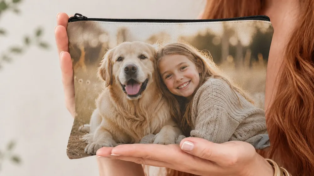 Estuche foto niña con perro sublimado recuerdo mascota