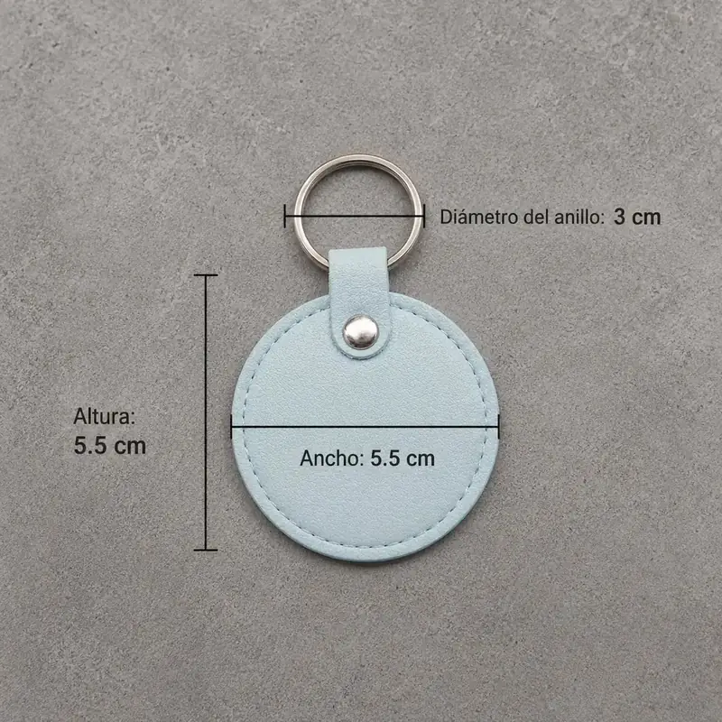 Llavero círculo PU cuero celeste personalizado 5.5 cm mayorista Chile
