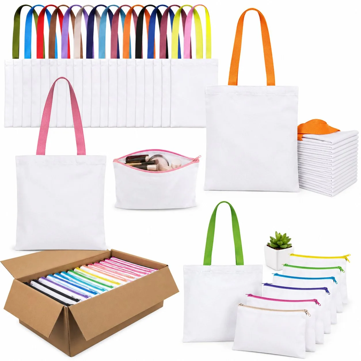 Pack bolsa tote bag canvas blanca estuche cosmetiquero sublimar personalizado Chile