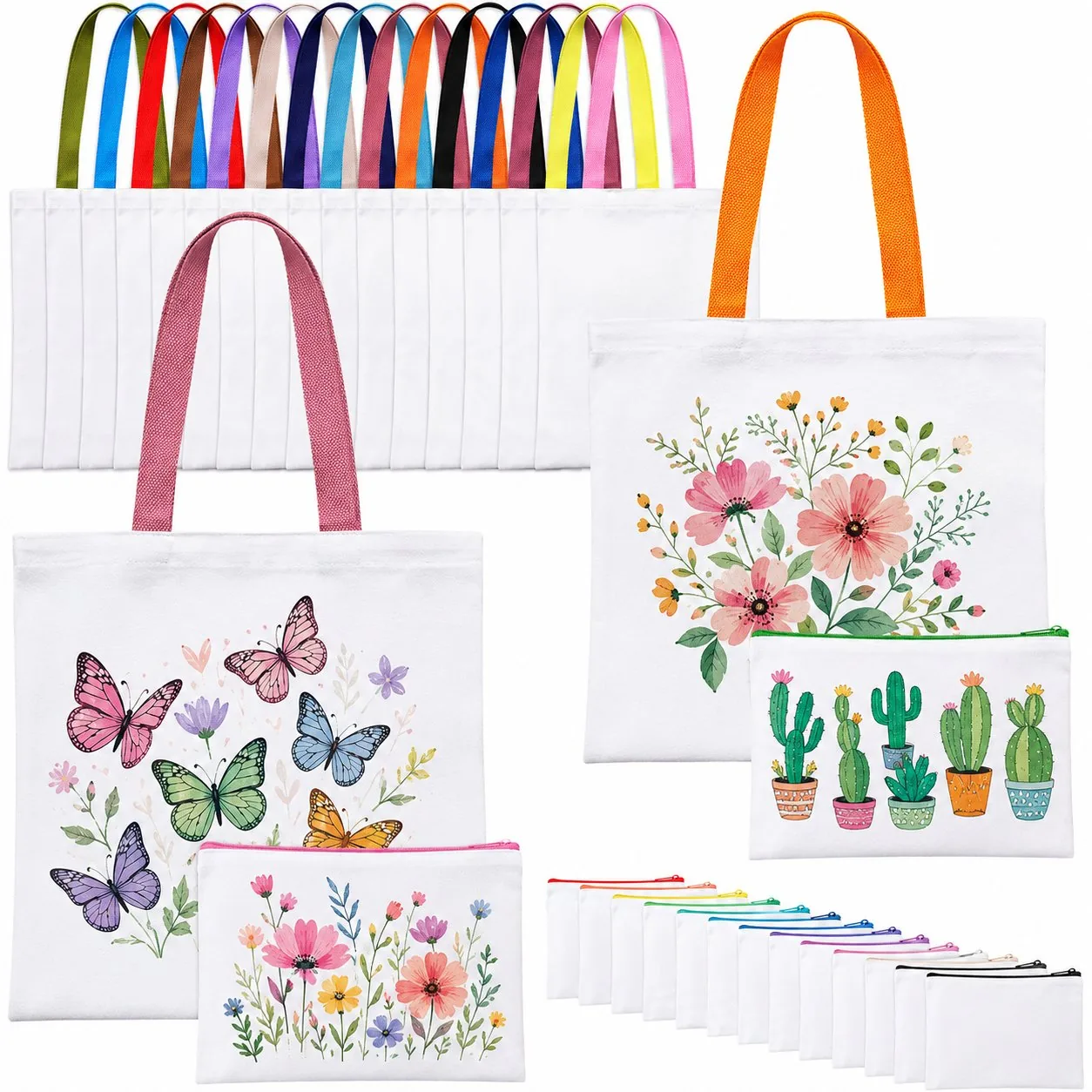 Pack tote bag estuche cosmetiquero sublimable 100% poliéster blanco mayorista Chile insumo sublimación